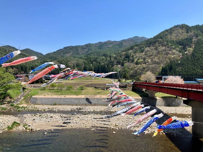 野麦峠へ移動中、こいのぼりが泳いでいたので、こちらも思わず停車して撮影(高山市)