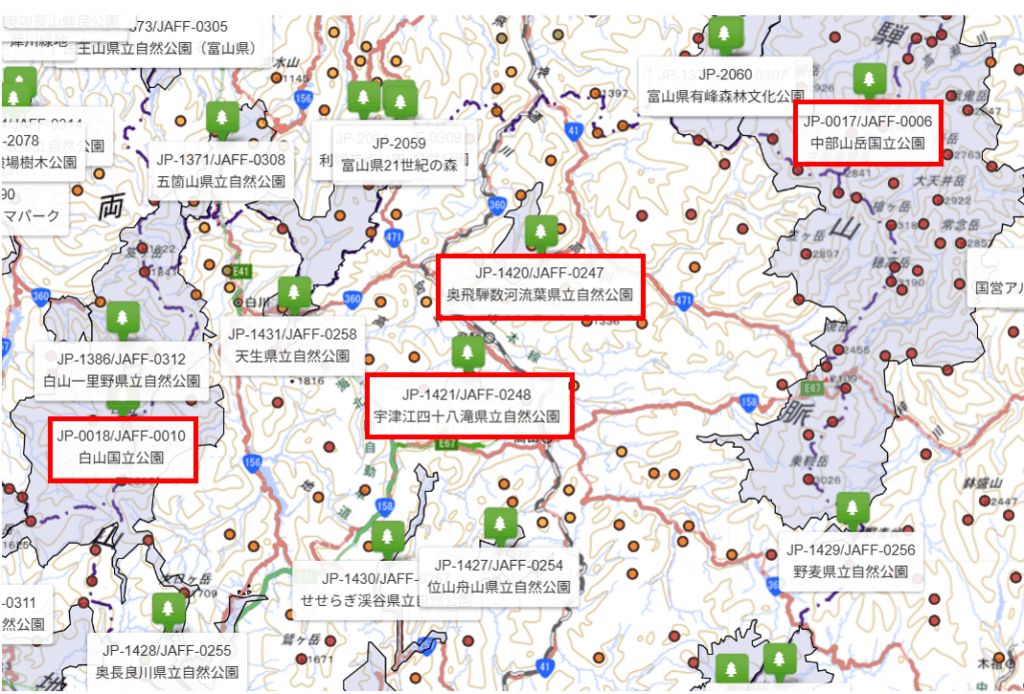 赤で示した公園が今回のターゲット。未アクティベート公園はたくさんあるので、まだまだ楽しめる