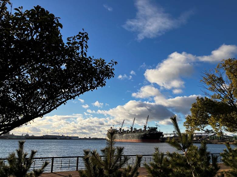 亀崎海浜緑地から、衣浦港を望む。朝8時ごろは、いい天気だった。